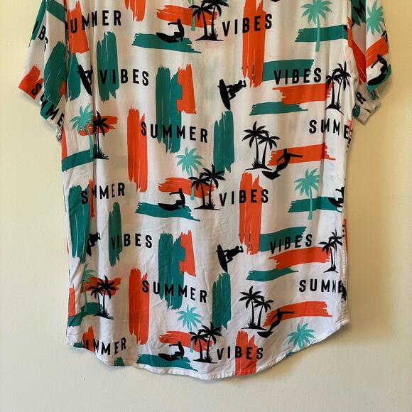 Vacay Spirit L white casual button down short sleeve t-shirt tropical summer - Picture 7 of 7